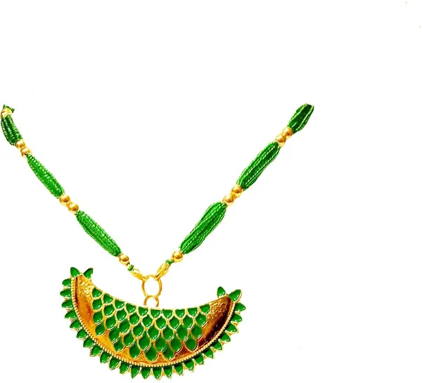 (Pack_Of_2)_Assamese_Traditional_Gold_Plated_Green_Colour_Pendant_For_Girls_&_Women